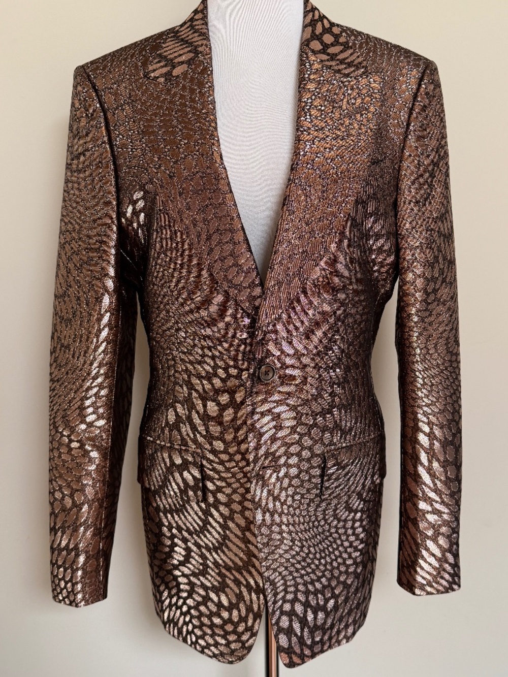 Tom Ford Atticus Bronze Distorted Dot Pattern Dupioni Dinner Jacket